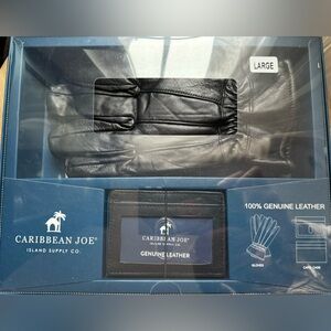 New in Box Caribbean Joe Genuine Leather Card and Glove Set.